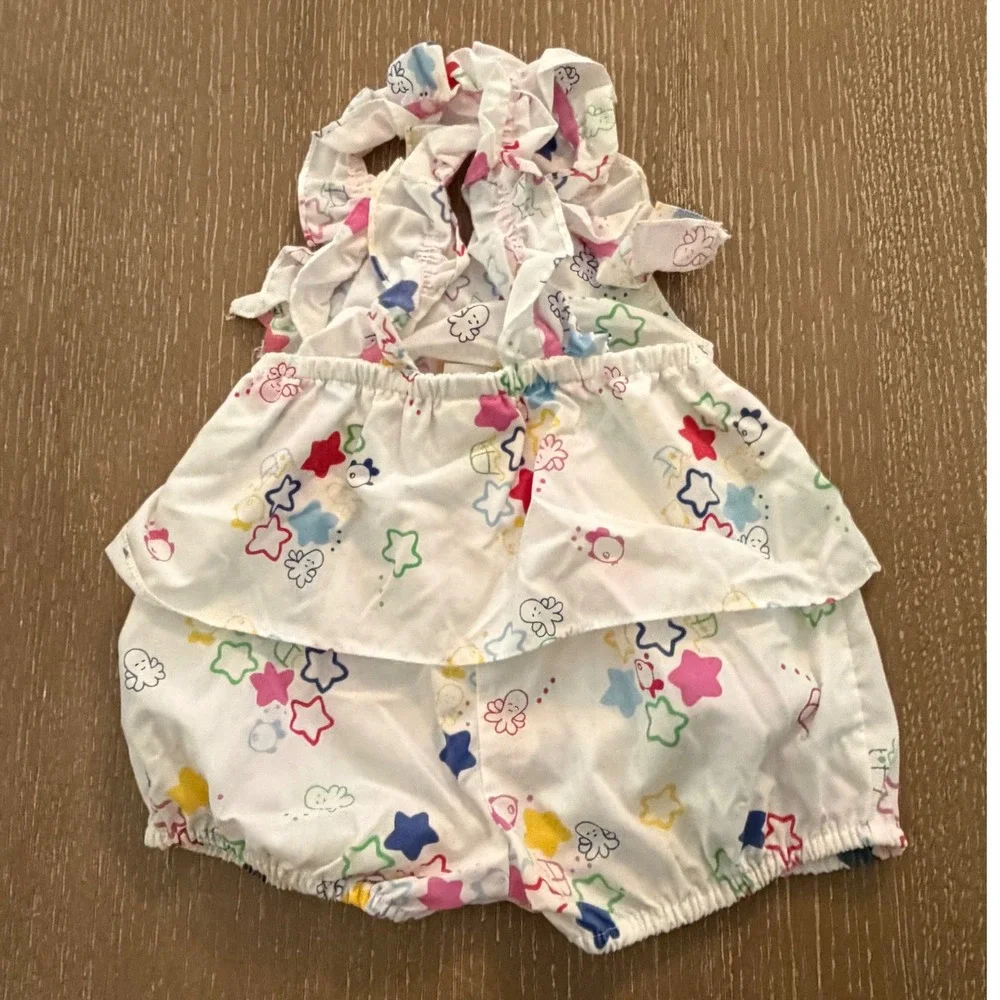 Vintage Baby Girls 6 Months Romper Lot Floral Star Print Ruffle Bubble Outfit